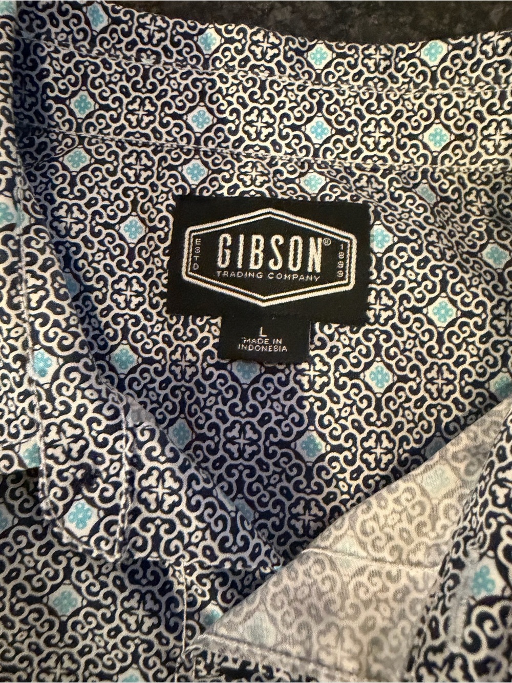 Gibson Trading Co Men’s L Blue Geometric Print Long Sleeve Button Down Western - Picture 3 of 6